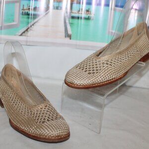Stuart Weitzman Cut Out Rafia Golden Beige Summer Flats Shoes